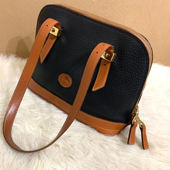 DOONEY & BOURKE Vintage All-Weather-Leather Black/Tan METRO ZIP ZIP Dome Handbag - Picture 16 of 16
